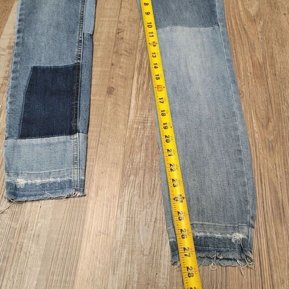 Free People Jeans Womens 25 Blue Patchwork Skinny Button Fly 25 Cotton Blend - Picture 7 of 8